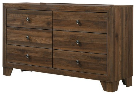 6 Drawer Wooden Dresser with Round Knobs and Tapered Legs, Brown