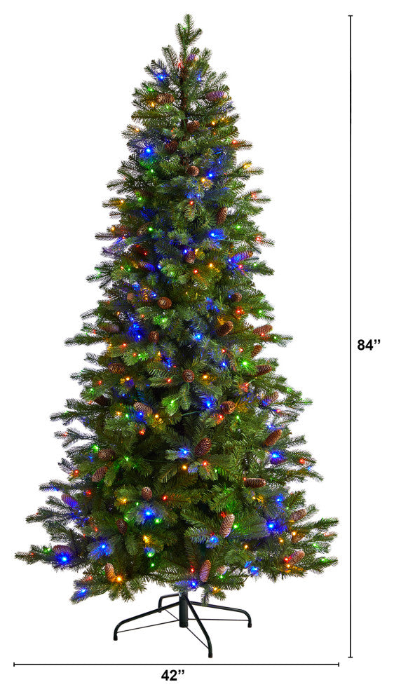 7' Fraser Fir Faux Xmas Tree W/300 Multicolor Lights &1179 Bendable Branches