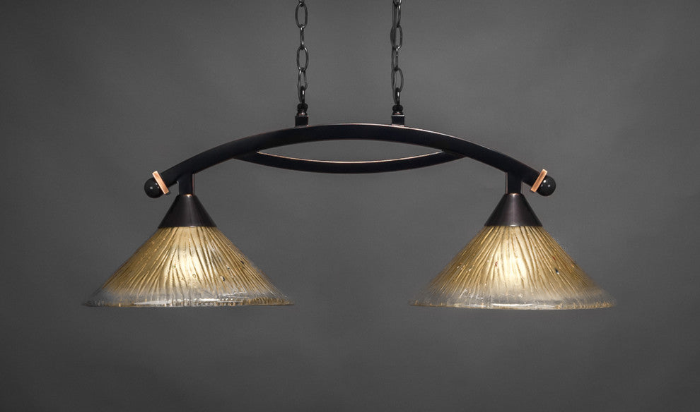 Bow 2 Light Island Light In Black Copper, 12" Amber Crystal Glass