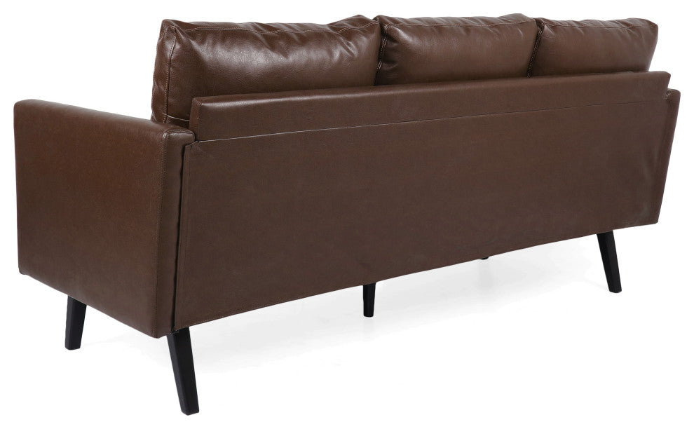 Dowd Mid Century Modern Faux Leather 3 Seater Sofa, Dark Brown