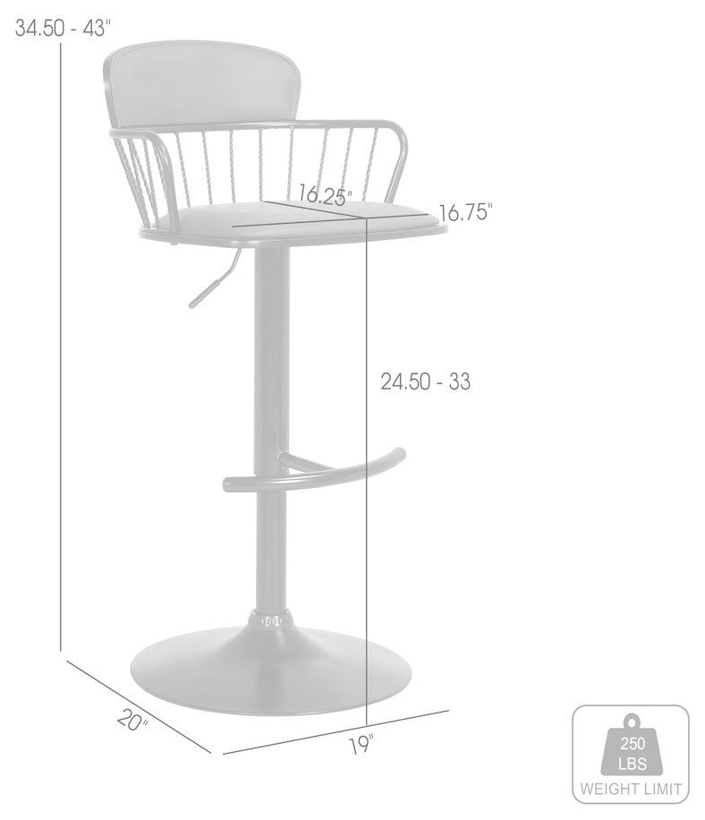 Nash Upholstered Wood Adjustable Bar Stool with Black Metal Base