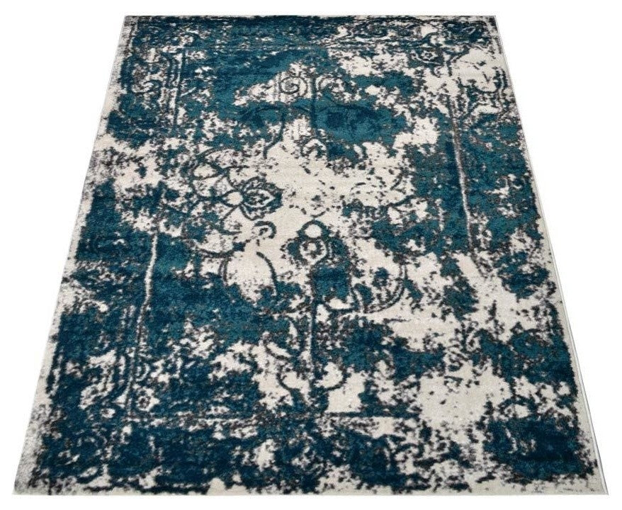 Machine Woven Heatset Polypropylene Area Rug Abstract Ivory Blue, [Rectangle] 9'x12'