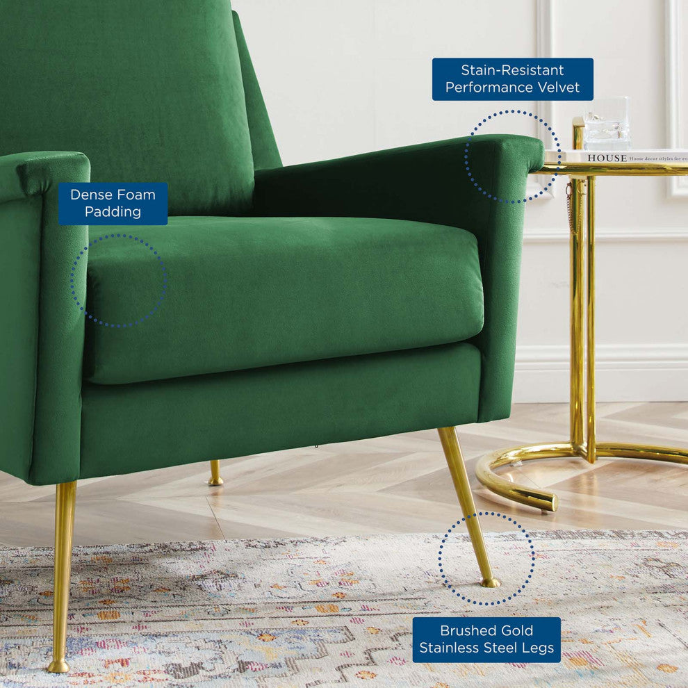 Armchair Accent Chair, Velvet, Gold Green, Modern, Living Lounge Hospitality