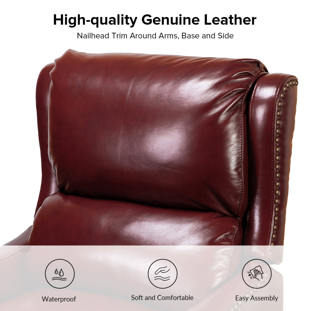 Genuine Leather  Push back Recliner With Wingback, Burgundy