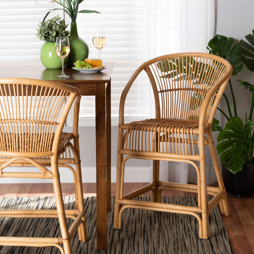Colleen Natural Brown Rattan Counter Stool