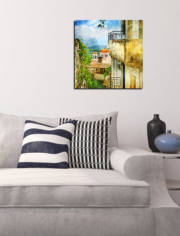 "Santorini II" Tempered Glass Wall Art