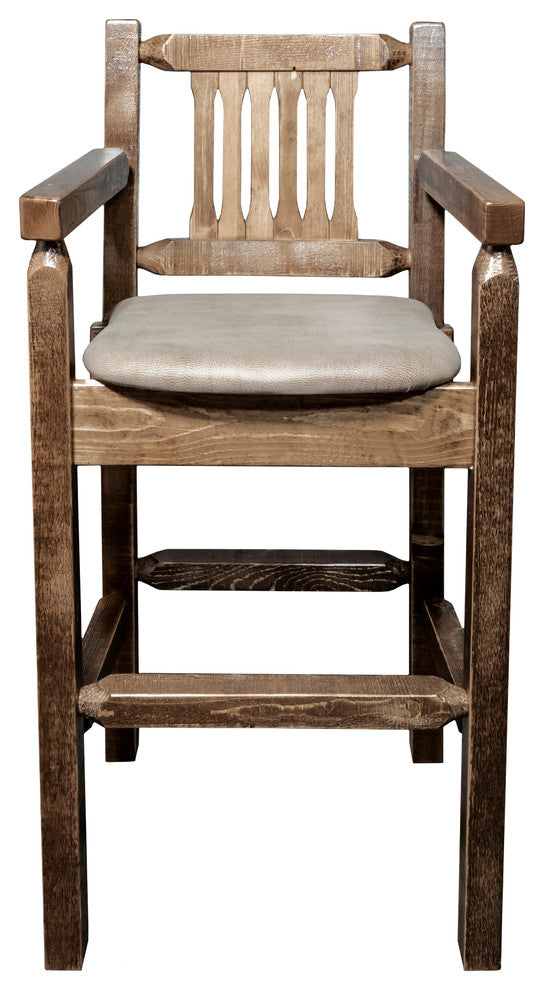 Captain's Barstool, Stain and Lacquer Finish, Upholstered Seat, Buckskin Pattern
