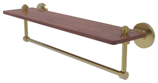 South Beach 22" Solid Wood Shelf with Towel Bar, Satin Brass