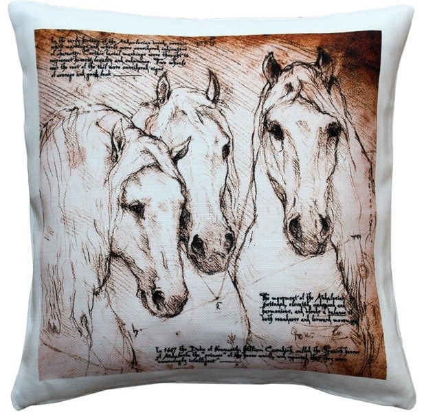 Leonardo's Dogs Andalusian Horses Throw Pillow