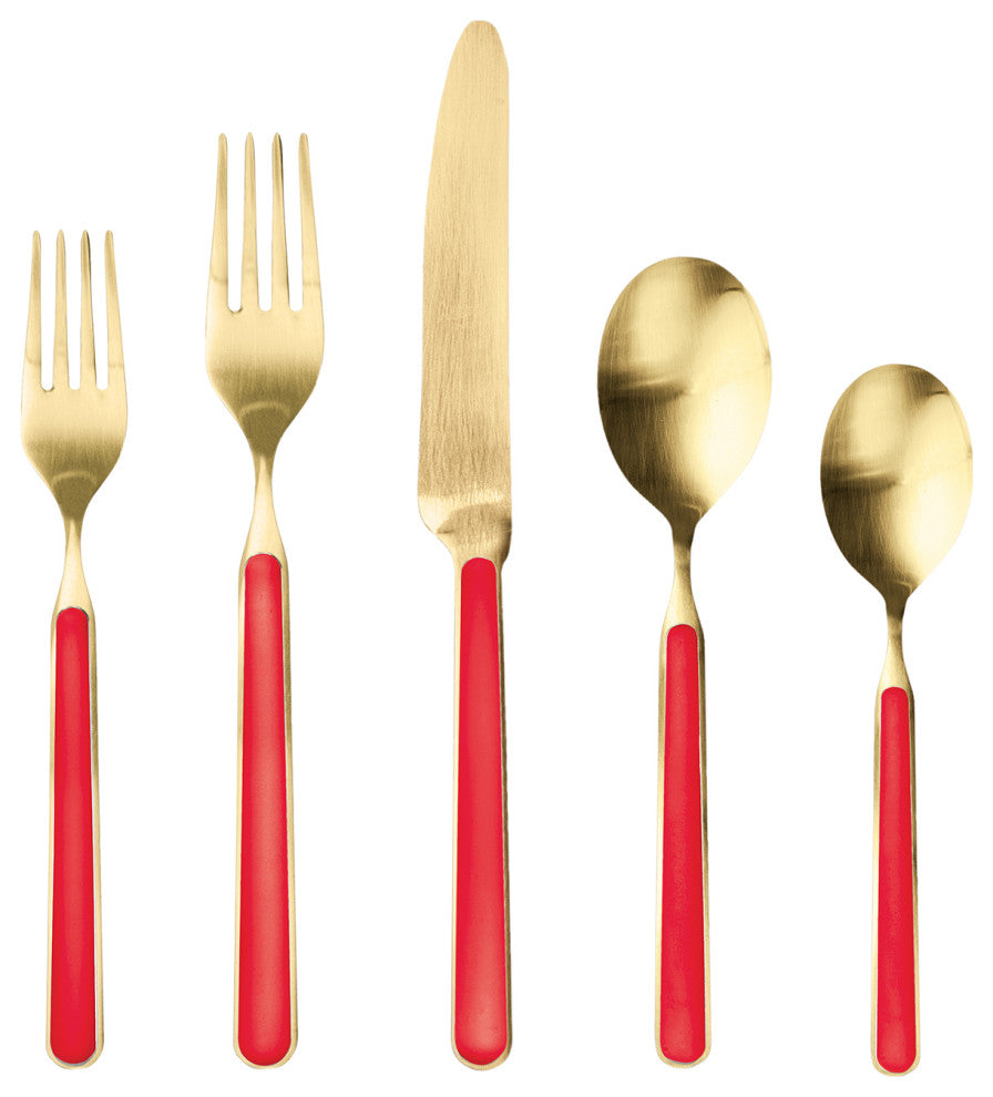 Fantasia Ice Gold Flatware Set, Red, 20 Pcs.