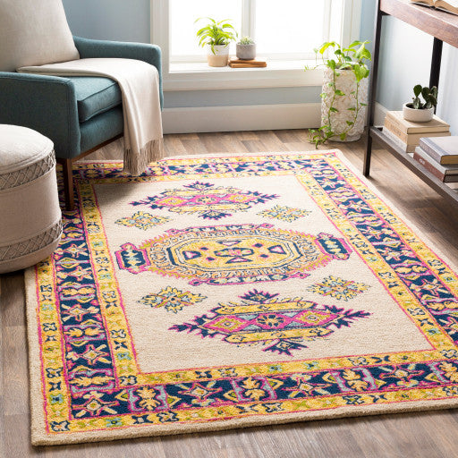 Surya Serafina SRF-2028 5'x7'6" Rug, Saffron/Khaki/Blue/Pink/Burnt Orange/Lime