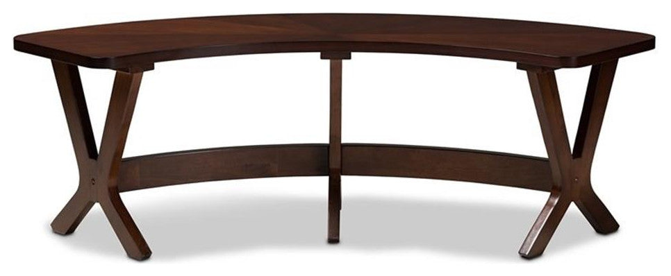 Bowery Hill Modern Wood Curved Dining Bench in Walnut Brown