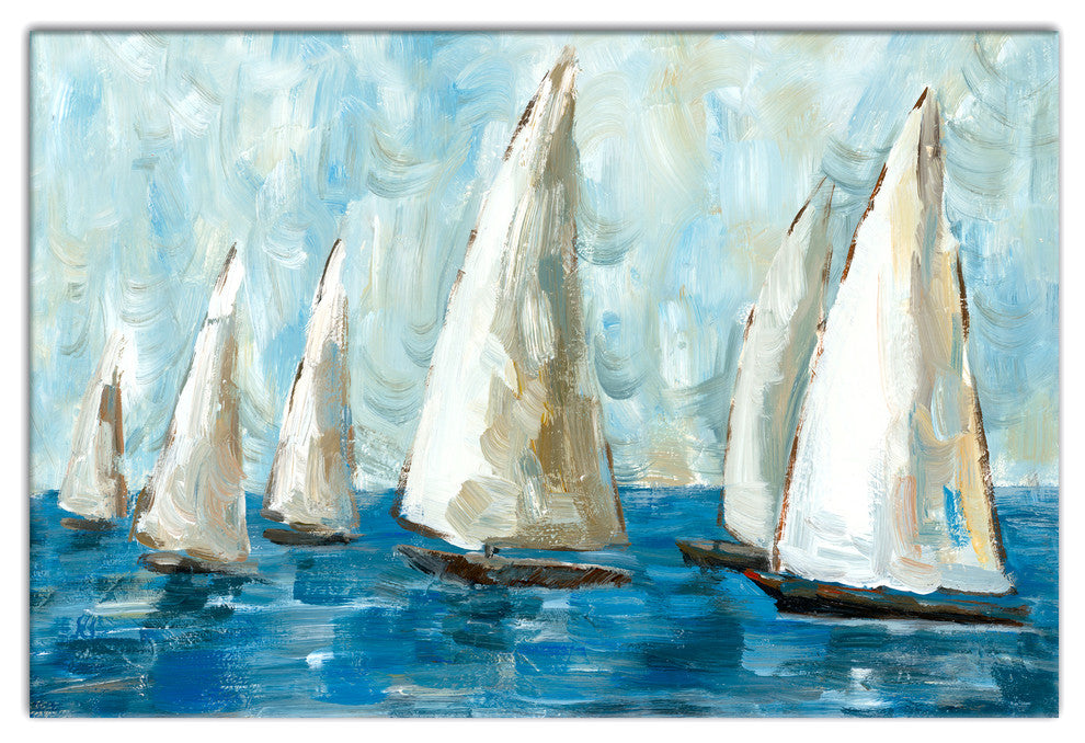 Blue Coastal Sailboat Race 20x30 Canvas Wall Art
