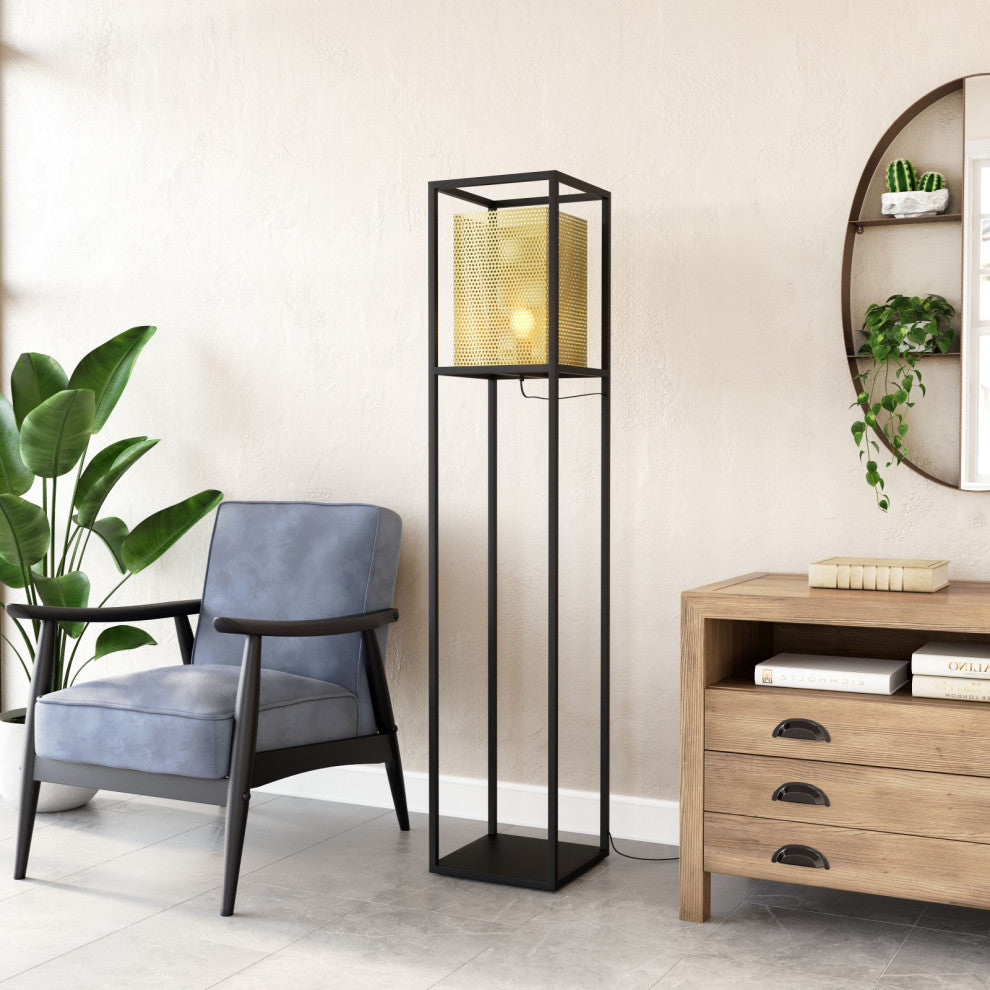 Floor Lamp Light, Steel Metal, Gold, Black, Kitchen Lounge Cafe Bistro Lobby