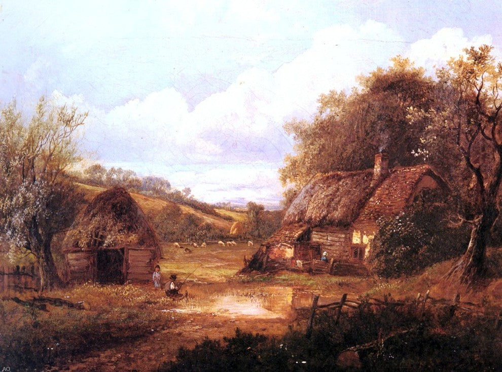 Joseph Thors Landscape With Figures Outside a Thatched Cottage Wall Decal