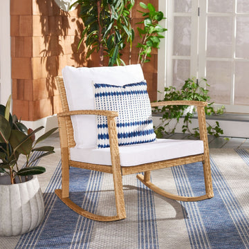 Safavieh Outdoor Daire Rocking Chair Natural/White Cushion