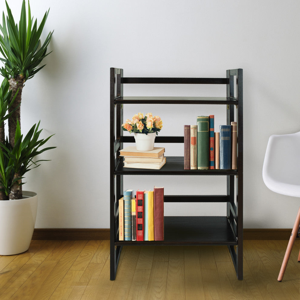 3 Shelf Folding Bookcase, Espresso, Small, 3 Shelf