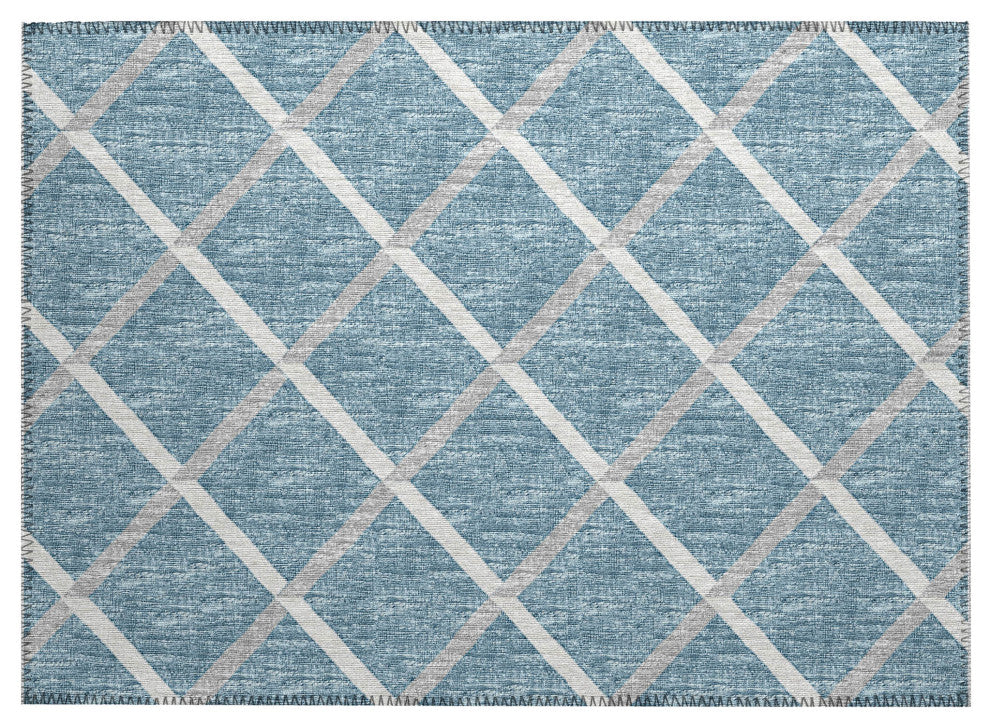 Indoor/Outdoor York YO1 Sky Blue Machine Washable 1'8" x 2'6" Rug