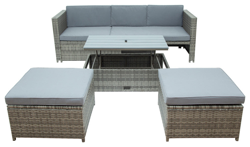 4 Pieces Outdoor Rattan Patio Sectional Sofa Set With Retractable Table