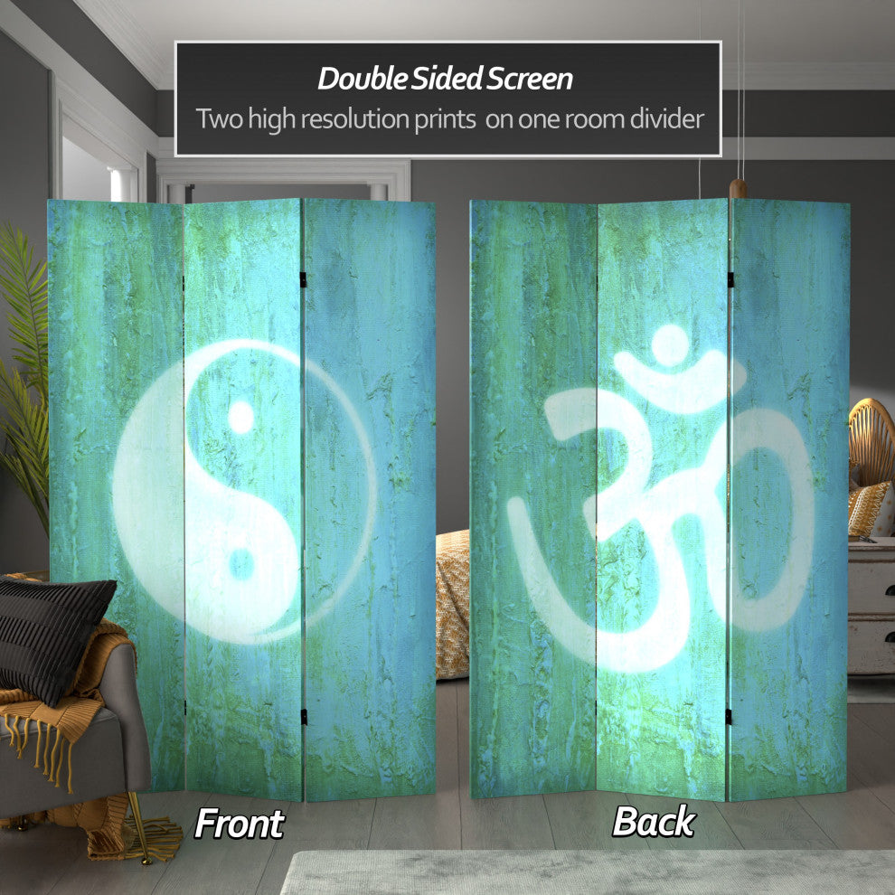 6' Tall Double Sided Yin Yang/Om Canvas Room Divider