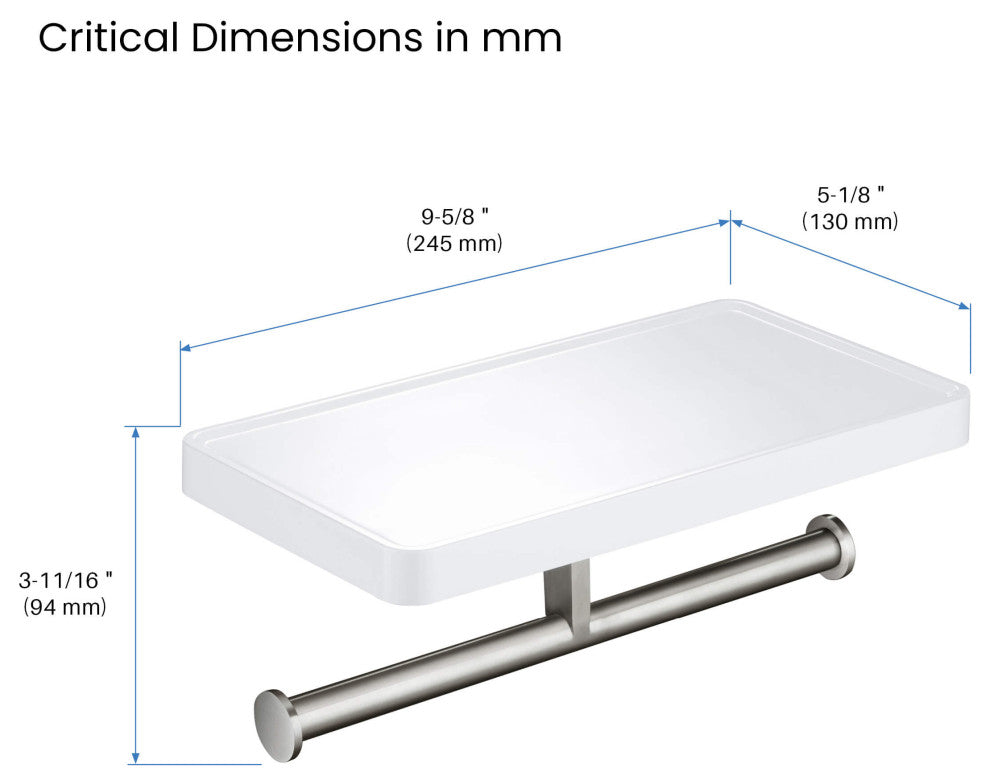 Deco Bathroom Toilet Paper Holder Double Roll With Shelf, Brushed Nickel