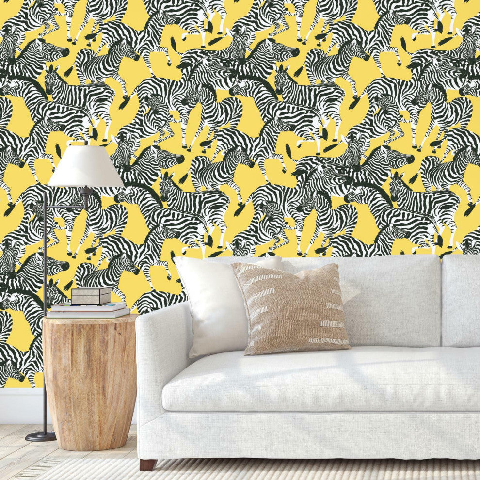 Yellow & White Herd Together Peel & Stick Wallpaper