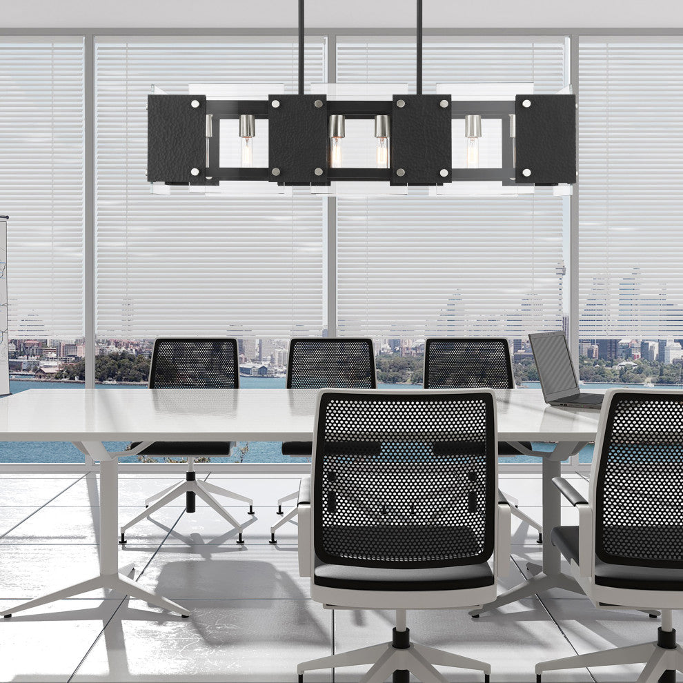 Livex Lighting Barcelona 8 Light Black, Brushed Nickel Accents Linear Chandelier
