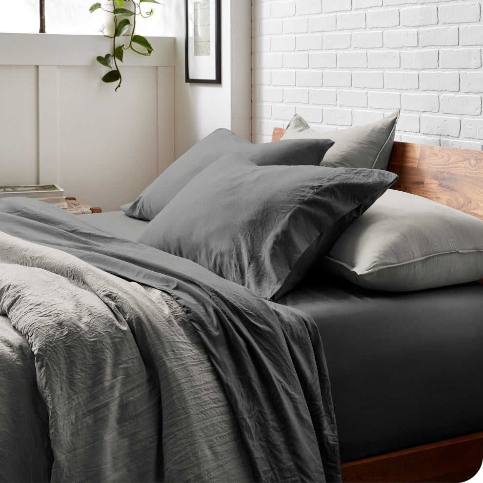 Sandwashed Microfiber Sheet Set, Sandwashed Gray, Twin