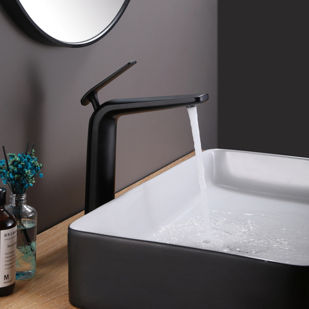 Deck Mounted Single Hole Bathroom Faucet, Matte Black