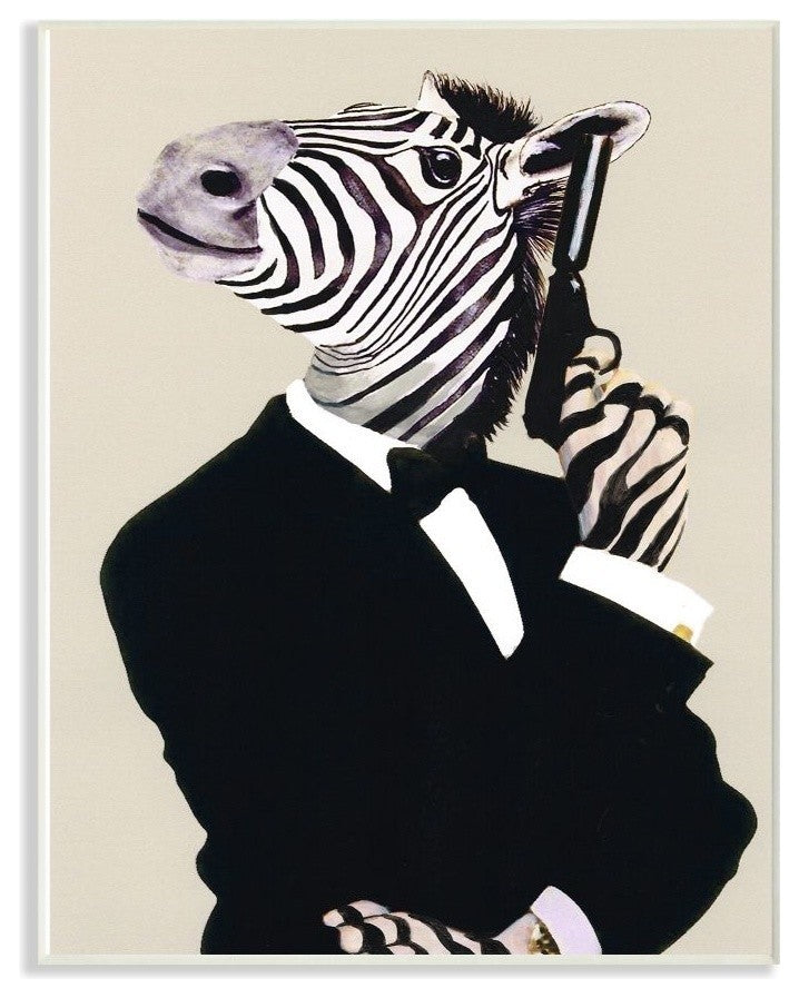 Secret Agent James Bond Zebra, Wall Plaque, 12"x18"