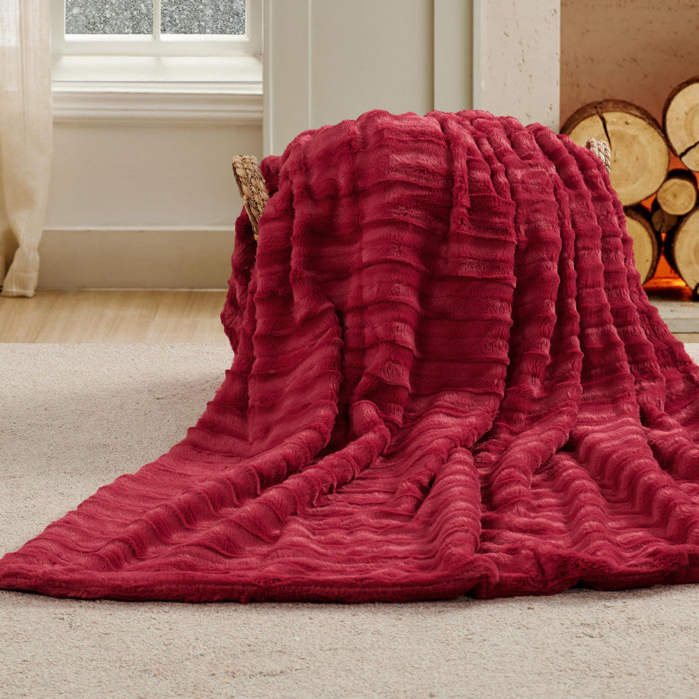 Derby Double Sided Faux Fur Throw Blanket, Chili Pepper