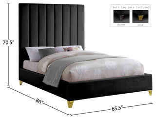 Via Velvet Upholstered Bed, Black, Queen