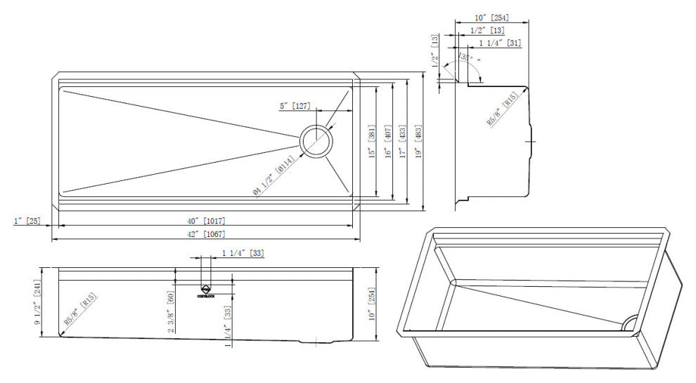 Workstation 42" Undermount Single Bowl Black Kitchen Sink With Faucet