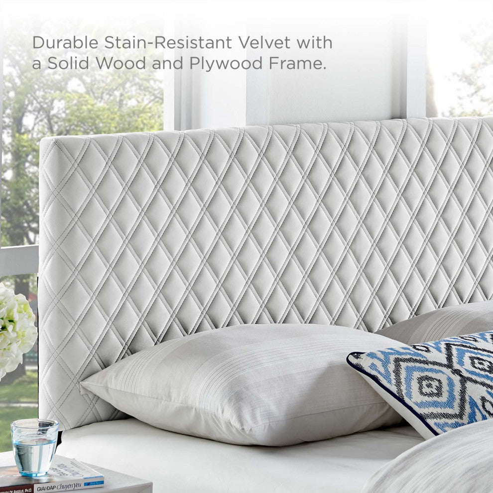 Headboard, Full Queen Size, Velvet, Light Gray, Modern Contemporary