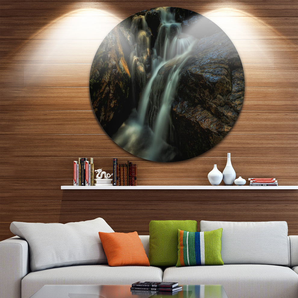 Slow Motion Waterfall In Summer, Landscape Disc Metal Wall Art, 11"