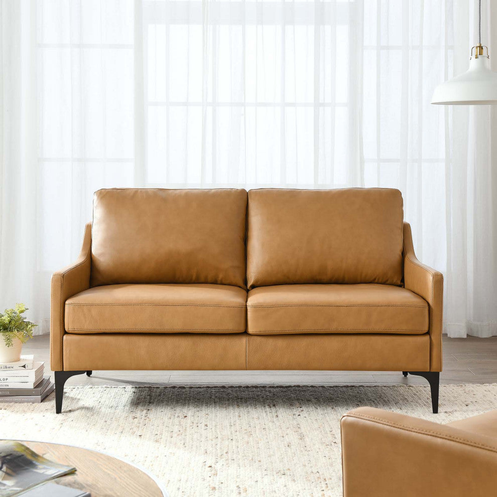 Corland Leather Loveseat, Tan