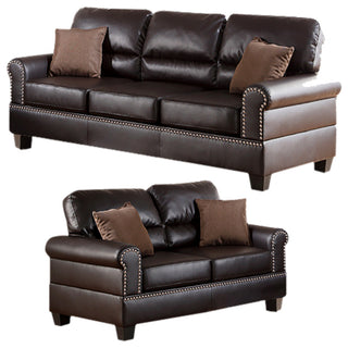 Benzara BM168792 Bonded Leather 2 Pieces Sofa Set With Pillows, Brown