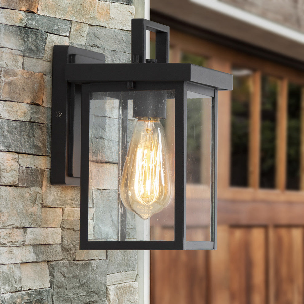 LNC 1-Light Industrial Outdoor Wall Lantern with Seeded Glass Panels, Wall Sonce