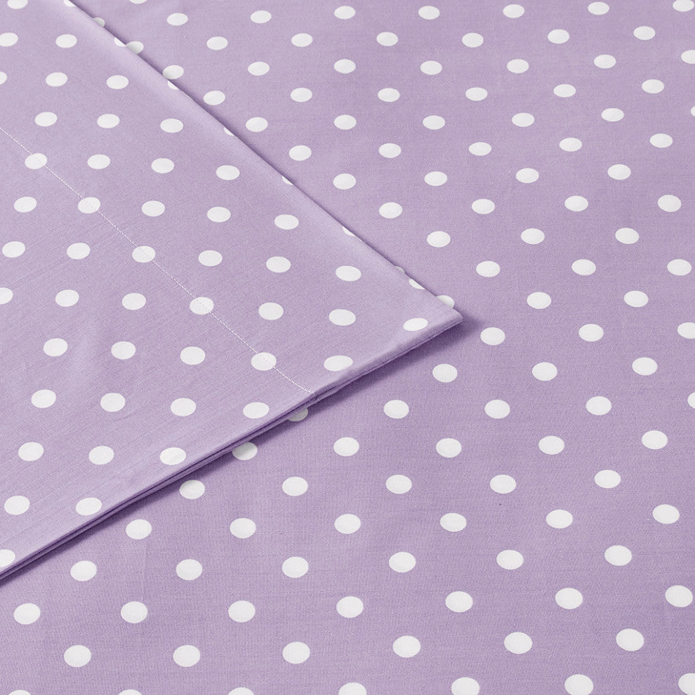 Mi Zone Polka Dot Printed 100% Cotton Sheet Set, Purple