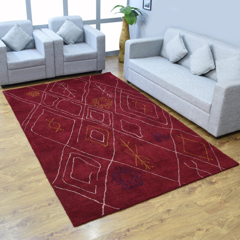 HAND KNOTTED LOOM SILK ECO-FRIENDLY RUGS-5'x8',Rectangle,Red Beige,Contemporary