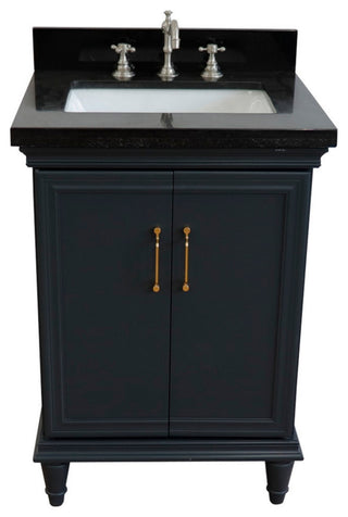 25" Single Vanity, Dark Gray Finish With Black Galaxy And Rectangle Sink