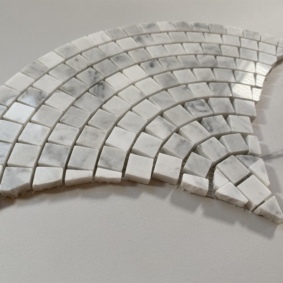 Carrara Marble European Fan Mini Tile Fish Scale Scallop Mosaic Polish, 1 sheet