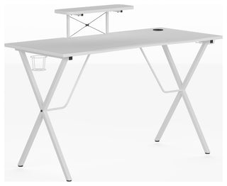 Gaming Desk with Cup Holder, Headphone Hook, and Monitor/Smartphone Stand, White