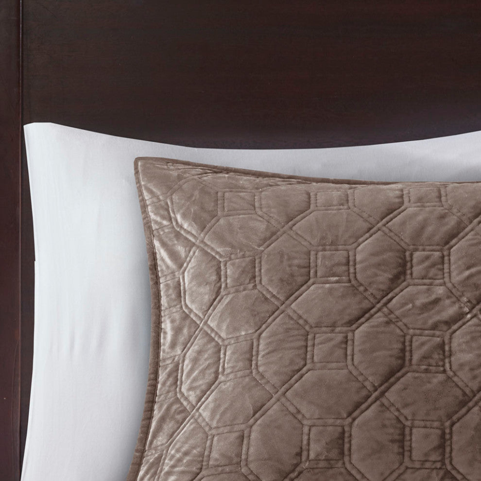 Madison Park Harper 3 Piece Velvet Quilt Set, Taupe