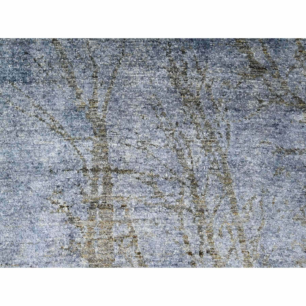 Blue Gray Modern Tree Dusk Design Wool Hand Knotted Oriental Rug 8'10"x12'1"