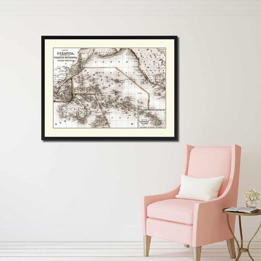 Oceania Vintage Sepia Map Canvas Print, 16"x21"