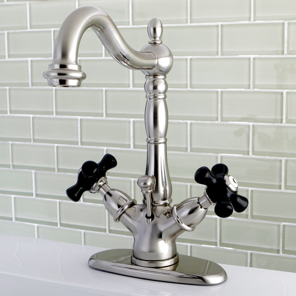 Kingston Brass Two-Handle Bathroom Faucet With Brass Pop-Up, Brushed Nickel
