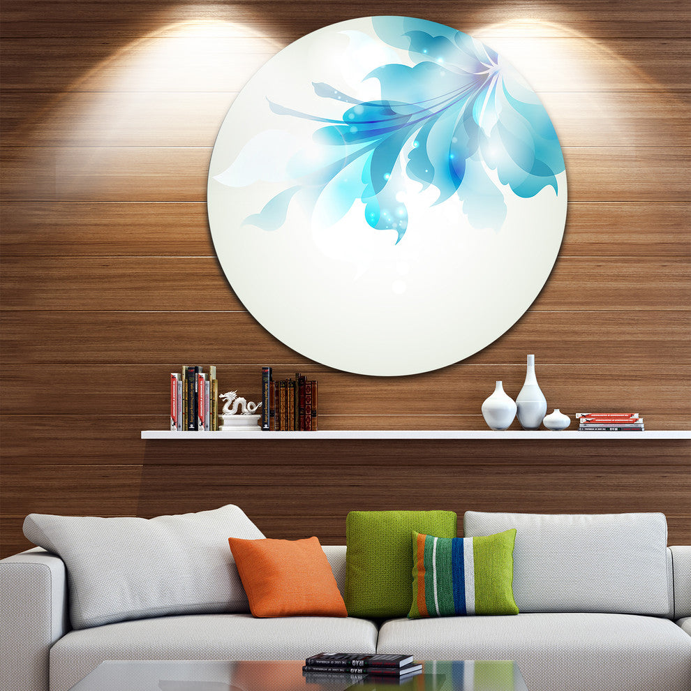 Tender Blue Abstract Flowers, Floral Disc Metal Wall Art, 38"