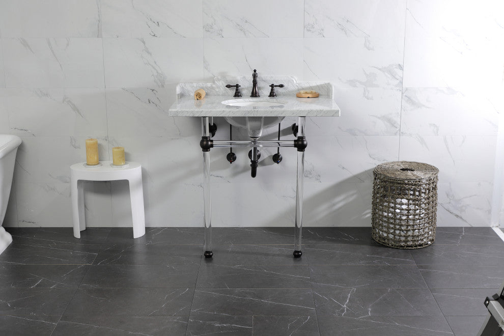 Kingston Brass LMS36MA5 36" Carrara Marble Console Sink, Acrylic Legs