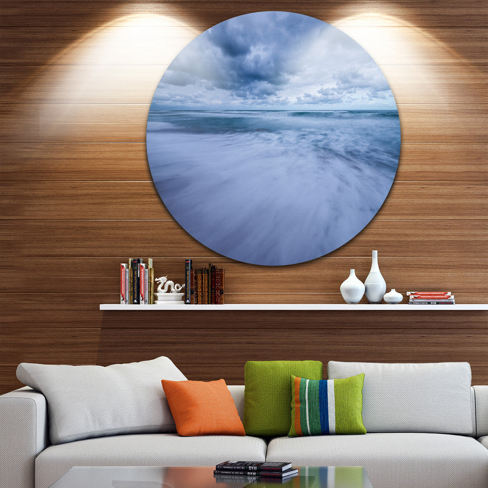 Stormy Clouds Over Ocean, Modern Seascape Disc Metal Wall Art, 23"